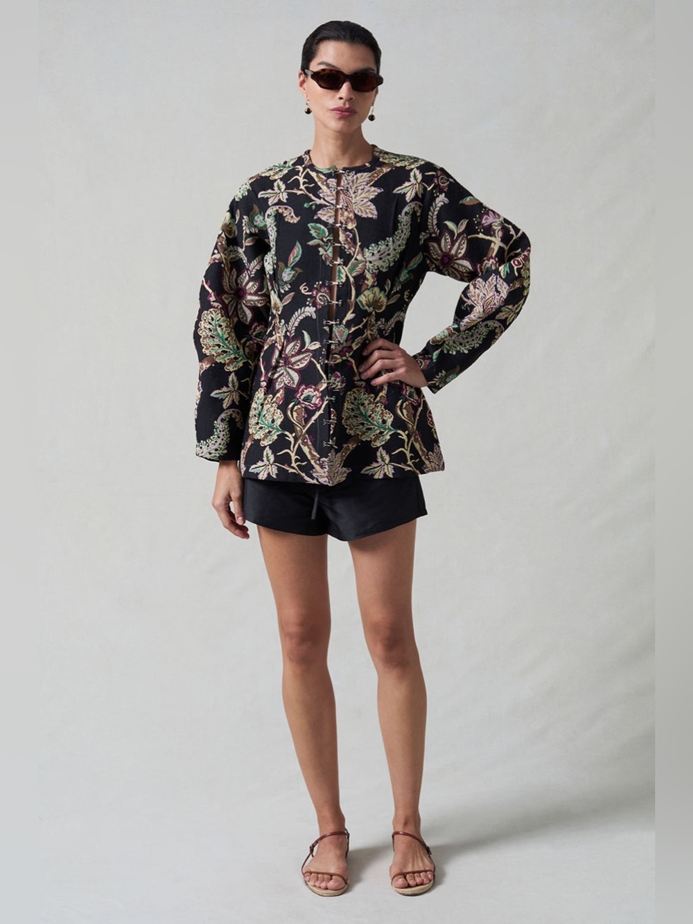 Chan Luu Black Floral Button-Down Top